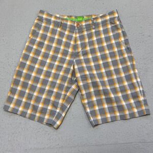 Hugo Boss Hitch Golf Shorts Mens 30 Plaid Check Flat Front Chino Green Label